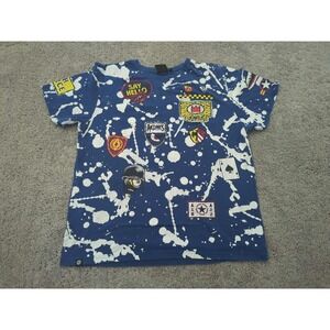 Akademiks T Shirt Mens XL Blue Short Sleeve Splatters Patches‎ Streetwear